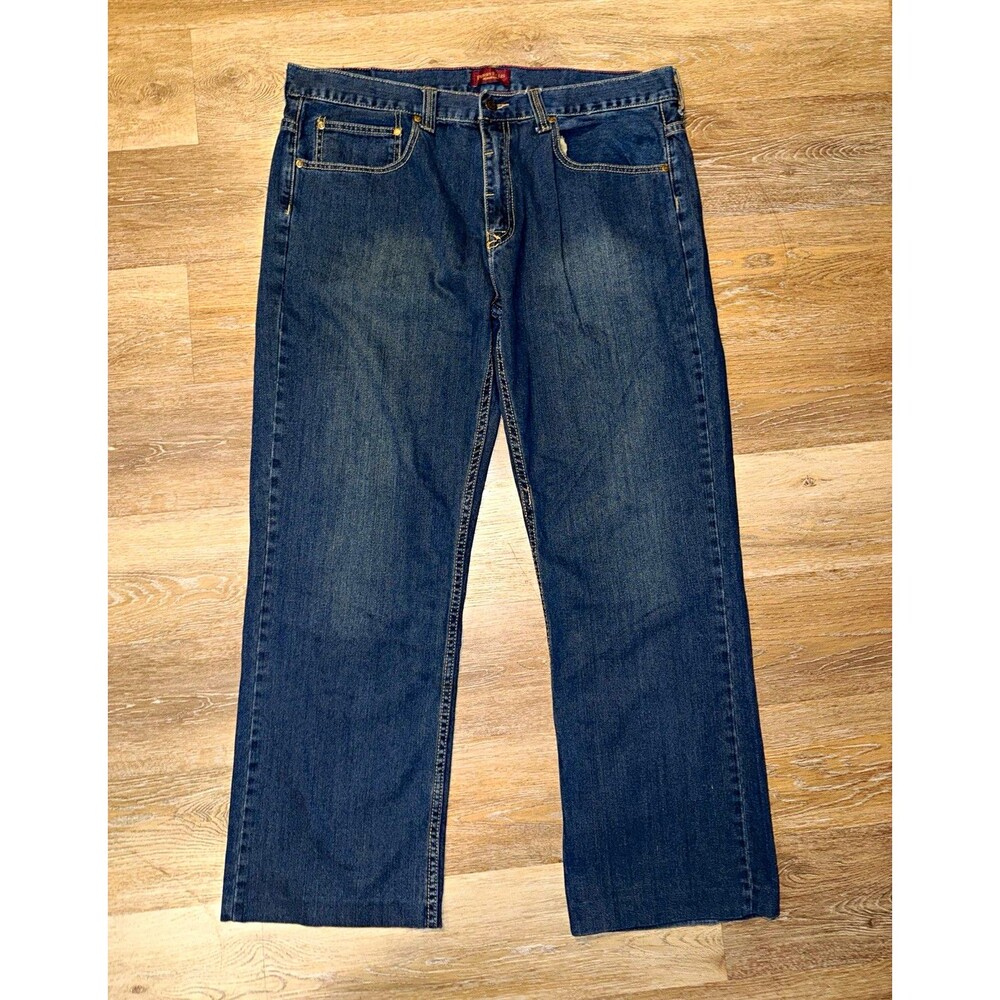 Perry Ellis Men's Blue Medium Wash Straight Regular Fit Denim Jeans 38x32-SKU-55